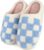 Dresofu House Slippers Women Men Fluffy Checkered Pattern Warm Plaid Slides Soft Foam Indoor Cloud Shoes Casual Anti-Skid Bedroom Footwear Fuzzy Lining Slip-on Big Kids