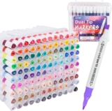 Dual Tips Alcohol Markers, 120 Colors Colouring Pens, Alcohol Art Markers for Adults Students Artists in Painting, Drawing (Fine & Broad)