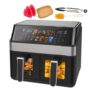 Dual Zone Digital Air Fryer Oven Cooker-9L W/100 Tray Large