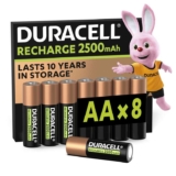Duracell Rechargeable AA Batteries (Pack of 8), 2500 mAh NiMH, Pre-Charged