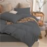 Duvet Cover Sets Charcoal – Soft Microfibre Polyester Double Duvet Cover with Pillow cases – Bedding Quilt Cover Set (Double) Dark Grey