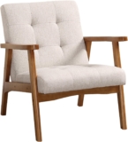 EBELLO Modern Accent Chair, Soild Wood Padding Lounge Armchair, Retro Armchair Wide Backrest, Reading Chair for LivingRoom, Bedroom, Balcony, Beige