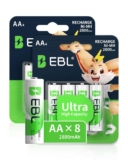 EBL AA Rechargeable Batteries (Retail Package), 1.2V 2800mAh AA Battery, 8 Counts – S&S £8.08