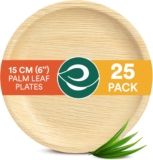 ECO SOUL Palm Leaf Plates 6(15cm) Round (25 Count) Small Bamboo Plate Eco Friendly, Biodegradable, Compostable Heavy-Duty Plate, Disposable Plates for Dinner, Party & Events