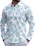 ELETOP Mens Shirts Long Sleeve Floral Shirts Business Casual Work Button Down Dress Shirts with Pocket