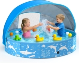 EPN Foldable Dog Paddling Pool with Canopy, Large Dog Pool for Pets, Secure Outdoor Water Play with UV Sun Protection for Outdoors, Portable Swimming Pool for Backyard & Garden (140 x 30cm)