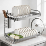 EVERGOODS 2 Tier Dish Drainer Rack for Kitchen Counter Space Saving Dish Rack with Utensil Holder Cutting Board Holder, Drip Tray Space Saving Kitchen Organizer