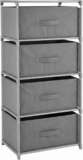 EVERGOODS Chest of Drawers for Bedroom, Drawer Fabric Storage Unit, Slim Tall Storage Tower with Metal Frame & Easy Pull Handles, Clothes Organiser for Wardrobe, Hallway, Living Room (Grey 4-Tier)