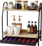 EVERGOODS Coffee Station Organizer with 2-Tier Countertop Shelf, Wooden Coffee Bar with Coffee Pod Drawer and Capsule Holder, Compatible, Kitchen Coffee & Tea Station