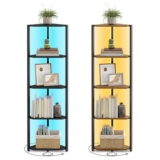 EXCLUSIVEVasagle 5-Tier Corner Shelving Unit with Adjustable LED Lights (Black / Rustic Brown) W/Code