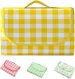 Eastrise 200x200cm Waterproof Picnic Blanket, Machine Washable, Foldable with Integrated Handle for Easy Storage and Portable Travel, Ideal for Camping and Family Outings(Yellow Check)