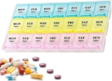 Eastrise Large 21-Day Weekly Pill Box Organiser – 3×7 XL Compartments Travel Medicine Box with Lockable, Dust-Proof Design, BPA-Free Tablet Organiser for Weekly Medication Management (Colourful)