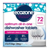 Ecozone Optimum All In One Dishwasher Tablets Bulk Buy x 72, Dishwashing Tablets with Salt, Rinse Aid & Extra Dry Effect