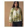 Ecru Floral Print Button Front Long Sleeve Blouse