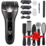 Electric Foot File Foot Callus Remover, Pedicure Kit Tools,Waterproof Foot Scrubber Dead Skin Remover with 3 Roller Heads & 2-Speed Power Pedicure Tools for Feet Hands Heel (Black)