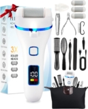 Electric Foot File, Rechargeable Foot Callus Remover, Pad Feet Care Kit, Professional Pedicure Tools Set, with Storage Bag, for Dry Dead Skin, Calluses, Cracked Heels (White)