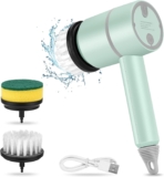 Electric Spin Scrubber Cleaning Brush – Portable Cordless Electric Shower Scrubber with 2 Replaceable Brush Heads Powerful Shower Cleaning Brushes For Bathroom Tub, Kitchen, Tile, Window, Dish, Sink