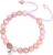 Esmoly Natural Stone Crystal Healing Bracelet for Women Ladies Heart Initial Letter Pink Zebra Stone Bead Bracelet Gifts for Women Girls