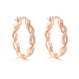Estrellique Rose Gold Sterling Silver Twisted Hoop Earrings CZ