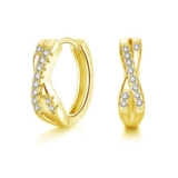 Estrellique Sterling Silver Twisted Hoop Earrings with Cubic Zirconia