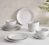 Ethan Embossed Stoneware 12 Piece Dinner Set – White