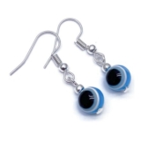 Evil Eye Earrings, 8mm Bright Blue Resin Beads, Nickel-Free Hooks