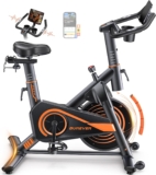 Exercise Bike with LCD Display, Spin Bike with APP, 0-100% Magnetic Resistance, Dumbbell Rack, Exercise Bikes for Home Gym Use, 15kg Flywheel, 160KG Weight Capacity