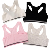 Ezranova 4-Pack Youth Sports Crop Tops – Unpadded Athletic Bras in 4 Colors (White/Black/Grey/Pink), Breathable Comfort for Active Wear
