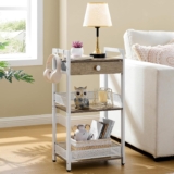 FAVOOSTY 3-Tier Ladder Shelf Unit, Small Book Shelf Free Standing, Bathroom Towel Storage, Kitchen Corner Shelves, Plant Stand End Table with Drawer for Bedroom Living Room Balcony, White