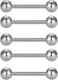 FECTAS 5pcs 14G Surgical Steel Nipple Tongue Bar Set Body Piercing Jewelry 12-18mm