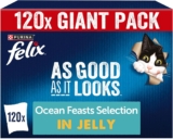 FELIX As Good As it Looks Adult Wet Cat Food Ocean Feasts in Jelly Plaice, Salmon, Tuna, Cod 120 x 85g Pouches