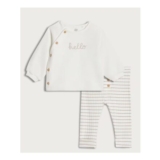 F&F Baby 2-Piece Cotton Rich Hello Baby Jumper & Leggings Set in White