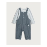 F&F Baby 2-Piece Stripe Print Bodysuit & Dungarees Set in Grey (0 – 3 Months)
