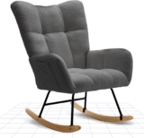 FLEXISPOT Rocking Chair with High Backrest & Armrests – Modern Swing Chair with Wooden Skids, Padded Recliner Chair for Living Room & Bedroom, Maximum Load 120 kg, Grey