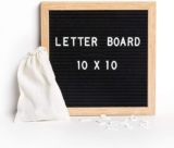 FOME 10x10in Changeable Message Board with 160 Letters, Numbers, Symbols – Oak Frame Stand with Draw String Letter Pouch