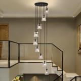 FRIXCHUR High Ceiling Long 9-Light Black Pendant Chandelier Modern Crystal Pendant Light Hanging Chandeliers for Spiral Staircase Stairwell Foyer Entryway Living Room