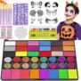 Face Painting Kit, 42 Colors Body Paint With 6 Stencils, 16 Face Paint Crayons, 41 Stencil Stickers, 10 Brushes, 2 Sheets Adhesive Gems, Rainbow Flash Tattoo Facepaint for Kids Party & Halloween