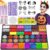 Face Painting Kit, 42 Colors Body Paint With 6 Stencils, 16 Face Paint Crayons, 41 Stencil Stickers, 10 Brushes, 2 Sheets Adhesive Gems, Rainbow Flash Tattoo Facepaint for Kids Party & Halloween