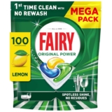 Fairy Original Power Dishwasher Tablets Lemon, 100 Capsules, 1st Time Cleaning Action With No Rewash