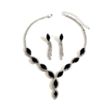 Faruodis Crystal Wedding Necklace and Earrings Set, Black