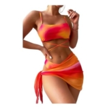 Fdsmall Womens 3-Piece Tie-Dye Bikini Set with Skirt, Orange