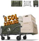 Festival Trolley on Wheels 150L, Heavy Duty Folding Wagon Cart with Tailgate, Portable Camping Carts, Collapsible Foldable Trolly for Outdoor Beach Garden Picnic Shopping, Adjustable Handle