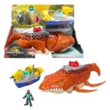 Fisher-Price Imaginext Jurassic World Rebirth Aquachomp Chase Mosasaurus 18-inch Dinosaur Toy with 3-inch Action Figure, Launcher Boat