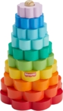 Fisher-Price Wood Toddler Toy Ring Stacker, 10-Piece Wooden Stacking Activity for Fine Motor Skills Play Kids Ages 18 Months, HXT77