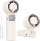 Fitabok Portable Handheld Fan – Hand Held Mini USB Fans with 1-199 Speed, LED Display, 4000mAh Small Rechargeable Desk Fan, 115 Adjustable Design for Travel Outdoor Home Office, Summer Gift, Beige