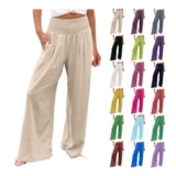 Floobei Womens Linen Wide Leg Trousers with Pockets