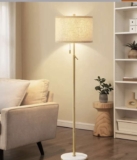 Floor Lamp Adjustable Height Standing Light with Marble Base & Pull Chain for Living Room, Bedroom & Office – Gold