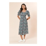 Floral Button Front Puff Sleeve Midi Dress