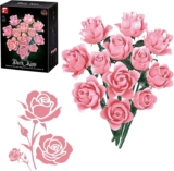 Flowers Pink Rose Bouquet Building Kit Artificial Flowers Brick Set, Creative Gift for Adult Women or Partners for Mothers Day, Valentines Day, Girlfriend Boyfriend, ChristmasStylish Home Décor