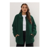 Forest Green Teddy Borg Zip through Jacket